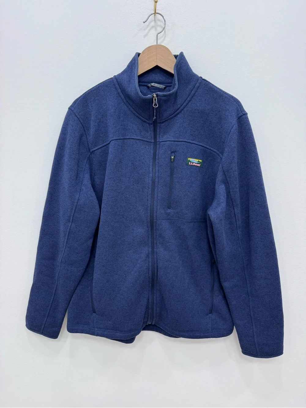 L.L. Bean Sweater Fleece Full Zip Jacket Navy Blue warm cozy classic style Lg